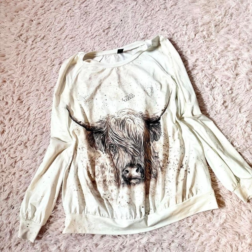 Highland Cow Rustic Southern Western Country Cowgirl Casual Sweater Womens XL